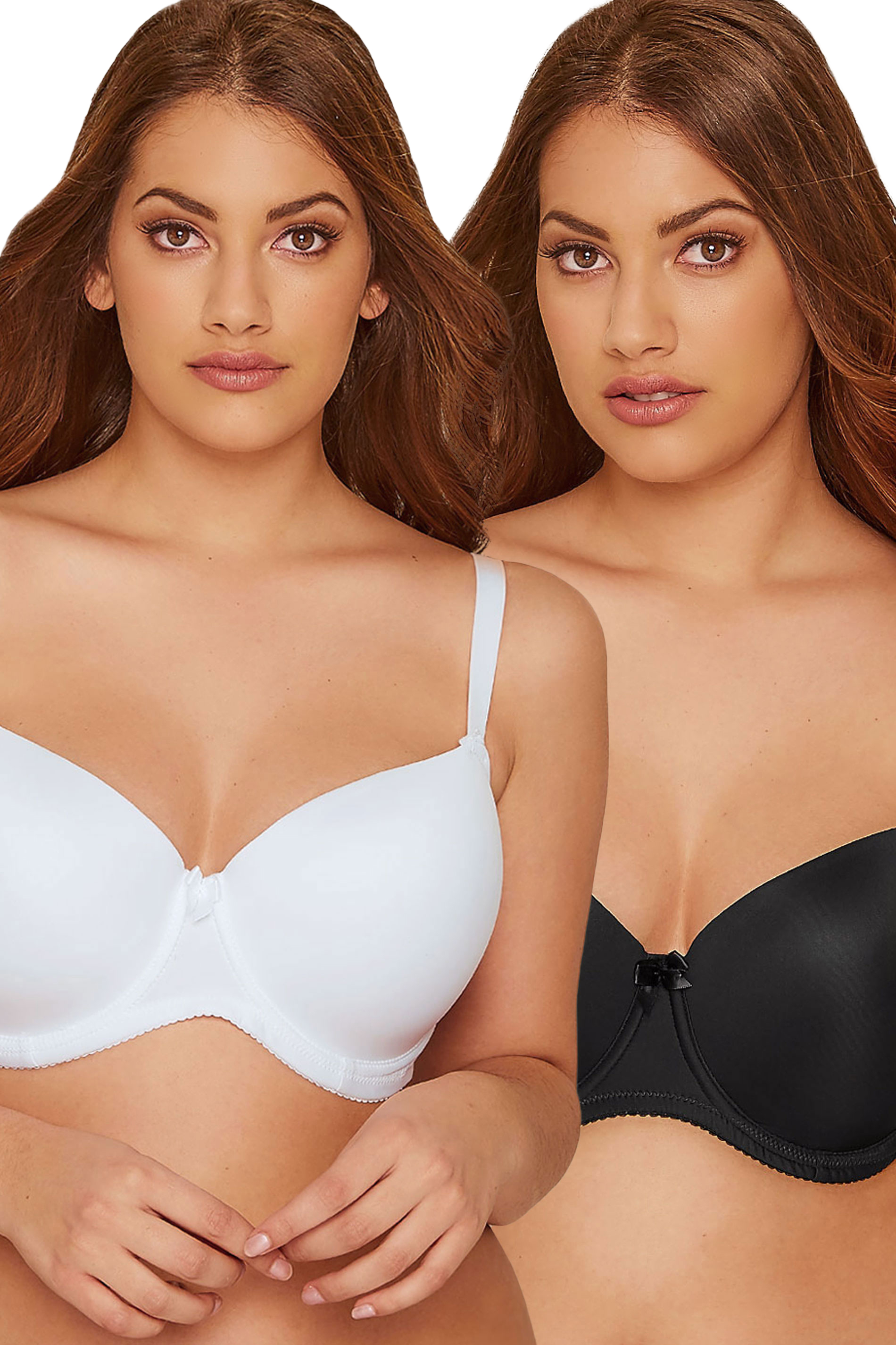 2 Pack White And Black Moulded Underwired T Shirt Bras Yours Clothing